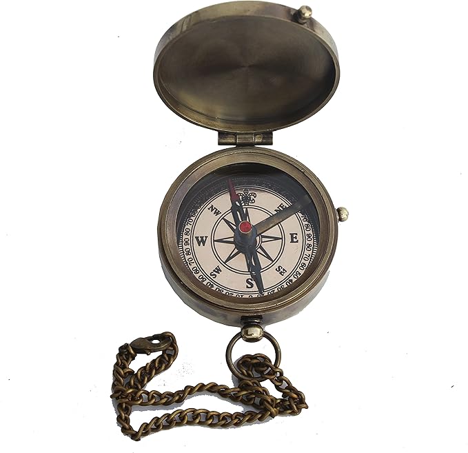 OCEAN REPLICAS Brass Antique Finish Engraved Quote Compass