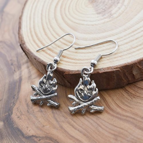 Campfire Earrings in Silver Pewter. Gift for Camper. Camping Gifts. Camping Jewelry. Hiking Gifts Mountain Gifts