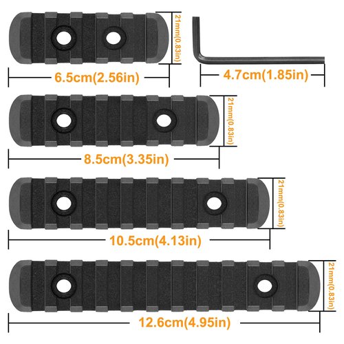 QR-Laser Single Picatinny Accessory Rail Set for Mlok 5 7 9 11 Slots with 8 O-Nuts & Screws, 1 Allen Wrench-Rounded Corner