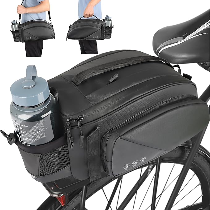 QYCHHJ Bike Rack Bag 12L Bike Trunk Reflective Rear Bag Waterproof Bicycle Saddle Panniers with Shoulder Strap Bicycle Rear Carrier Bag Commuter Bike Luggage Bag Pannier Accessories Storage Bags