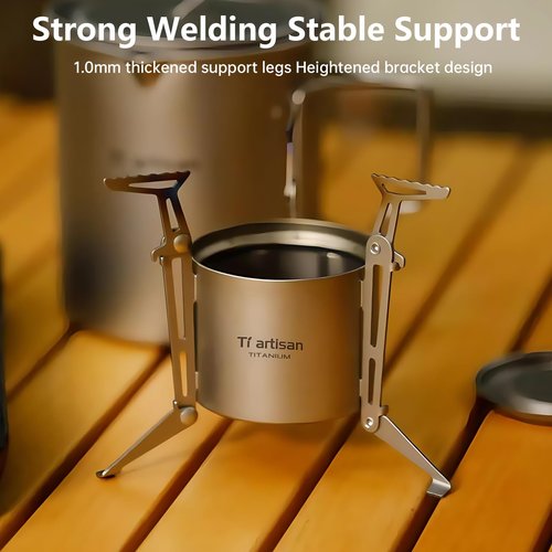 Ti artisan Titanium Alcohol Stove Ultralight Alcohol Burner Mini Spirit Cooker with Foldable Stands Brackets and Cover For Camping Backpacking Hiking Survival