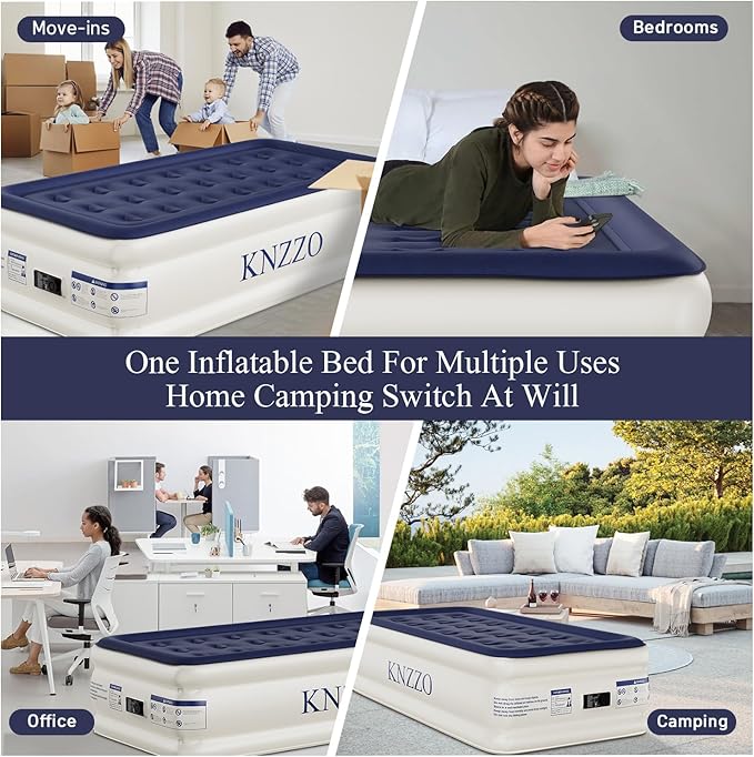 Air Mattress Twin with Built-in Pump, Blow Up Mattress with Soft Flocked Top, Leakproof Inflatable Mattress, Foldable Waterproof Air Bed for Home, Guests, Camping, with Storage Bag