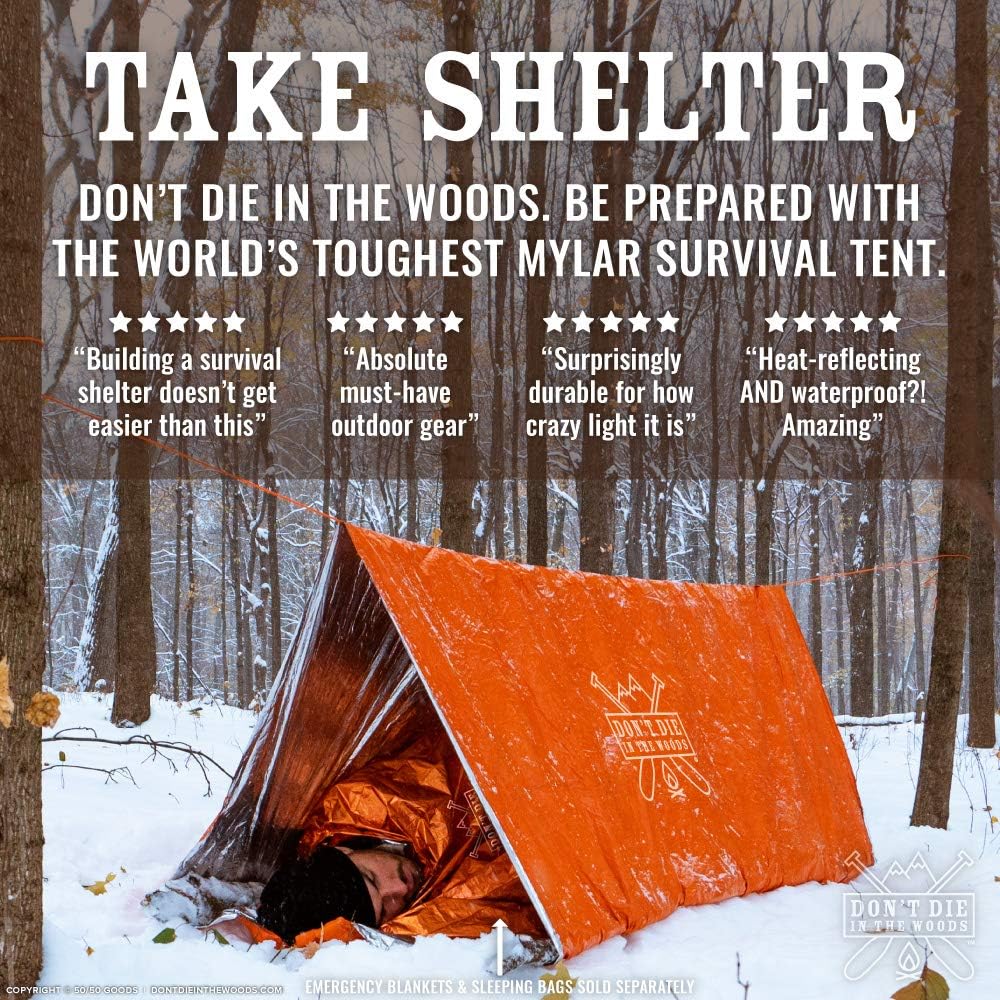 World's Toughest Ultralight Survival Tent • 2 Person Mylar Emergency Shelter Tube Tent + Paracord • Year-Round All Weather Protection for Hiking, Camping, & Outdoor Survival Kits