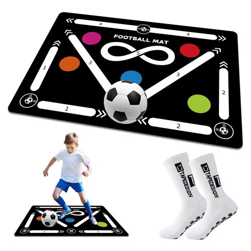 Soccer Training Mat, Football Footstep Training Mat, Agility Training Equipment for 4-16 Indoor Use, Improve Speed and Coordination, Video and Dynamic Manuals Included, Anti-Slip/Silent Soccer Mat