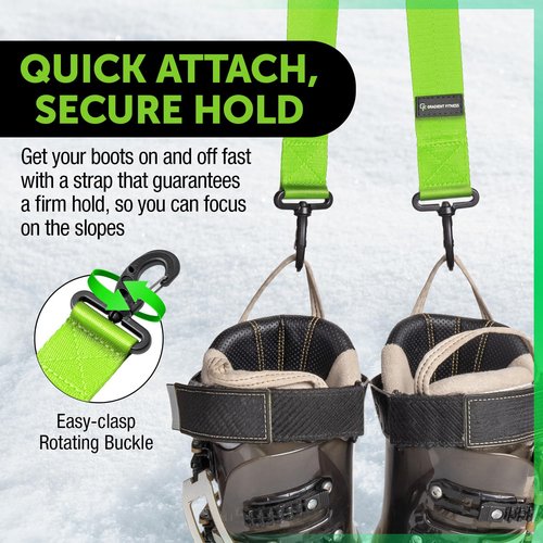 Gradient Fitness Boot Carrier Straps for Ski & Snowboard, Anti Slip Downhill Ski Straps Boot Carry, Shoulder Sling Tote Leash (Green)