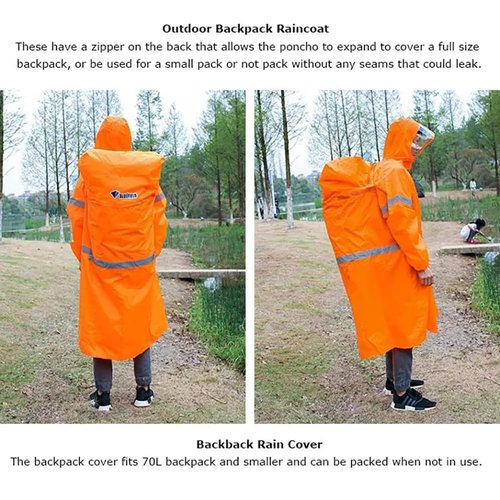 BlueField Unisex Reflective Outdoor Backpack Raincoat Rain Cover One-Piece Rain Poncho Cape Jacket for Hiking Camping Cycling (Green, M)