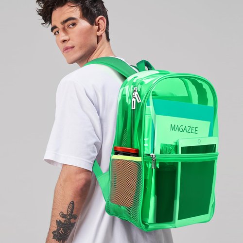 Neurora Clear Backpack Heavy Duty TPU Transparent Backpack for Sports,Work,Security Travel.(Green)