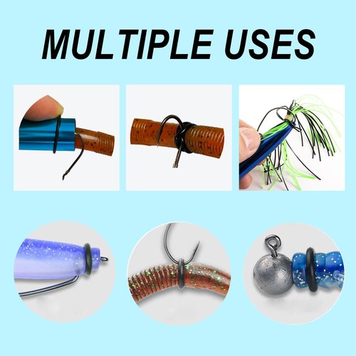 SIWRIOM Wacky Rig Tool with Fishing O-Rings, Wacky Worm Rigging Tool Kit for Senko, Fishing Ring Rigging Tools for Clip Soft Baits Worms with Keychain Lanyard Fishing Bait Rigs
