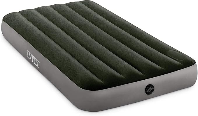 Intex 64762E Dura-Beam Standard Downy Air Mattress: Fiber-Tech – Full Size – Built-in Foot Pump – 10in Bed Height – 300lb Weight Capacity