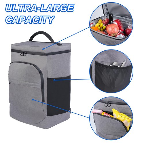 Cooler Bag Wheeled，Large Removable Insulated Rolling Cooler Collapsible Leakproof Portable Hard Framed Ice Packs for Camping Picnic Beach Travel（Gray）