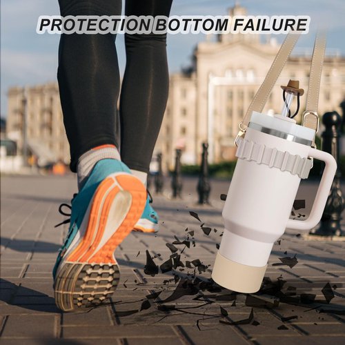 Water Bottle Holder, Water Bottle Sling with Adjustable Shoulder Strap fits for Stanley Quencher H2.0 40oz 30oz Tumbler with Handle, for Stanley Cup Water Bottle Sports Gym Camping Walking(Beige)