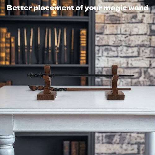 Grhonior 2 Pcs Magic Wand Holder for Collection Solid Wood Display Rack for Magic Wand Wood Magic Wand Display Stand Table Counter Shelf Home Or Office Display (Flame)