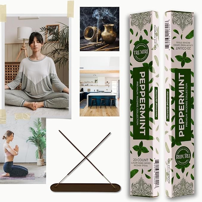 Peppermint Incense Sticks - Total 40 Insence-Sticks - Dual Pack of 20 Insense - Inciensos - Inscents - Natural Non Toxic Ingredients - Incents - Incence - Inscense - Insents