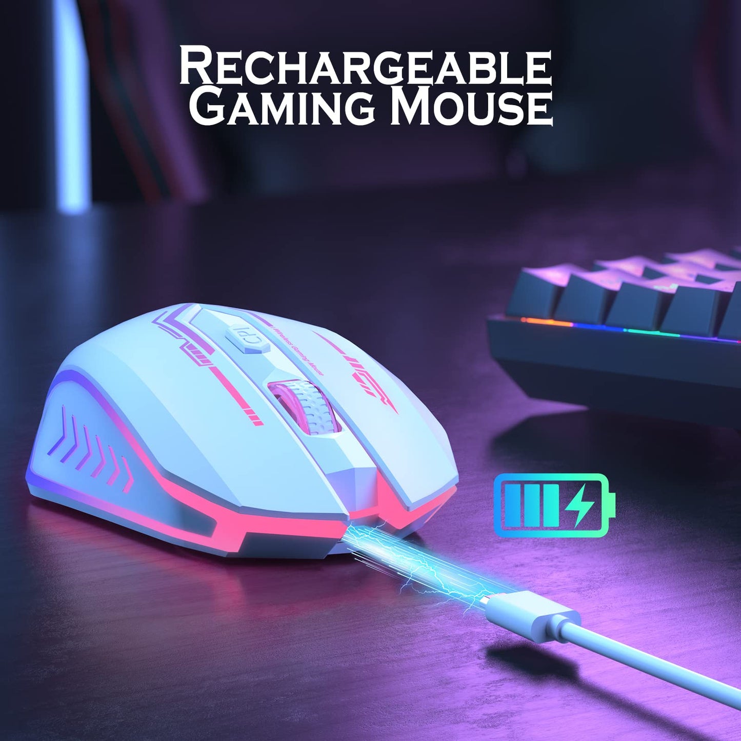 UHURU Wireless Gaming Mouse Up to 12000 DPI, Rechargeable USB-C Wireless Mouse with 7 Buttons 7 Dynamic LED Color Ergonomic Programmable MMO RPG for PC Laptop, Compatible with Windows Mac