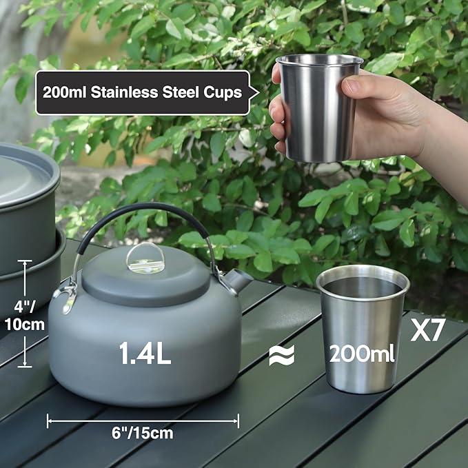 REDCAMP 12/14/15/19 PCS Camping Cookware Mess Kit Camping Gear Campfire Utensils Lightweight Stackable Pot Pan Bowls Soup Spoon with Storage Bag for Camping, Backpacking, Outdoor Cooking, Picnic