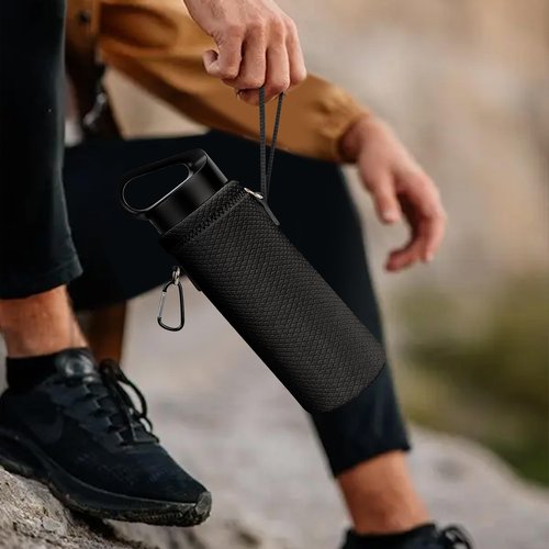 Linkidea Water Bottle Carrier with Shoulder Strap Compatible with Hydroflask Standard Mouth 18oz, CamelBak Carry Cap 20oz,Waterbottle Sling Bag Holder (Black)