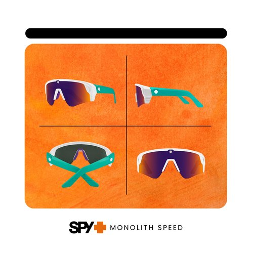 Spy Monolith Speed 62MM Matte White Teal/Happy Gray Green Dark Purple Mirror Cylindrical Shield Sunglasses for Men +BUNDLE with ACCESSORY EYEWEAR KIT