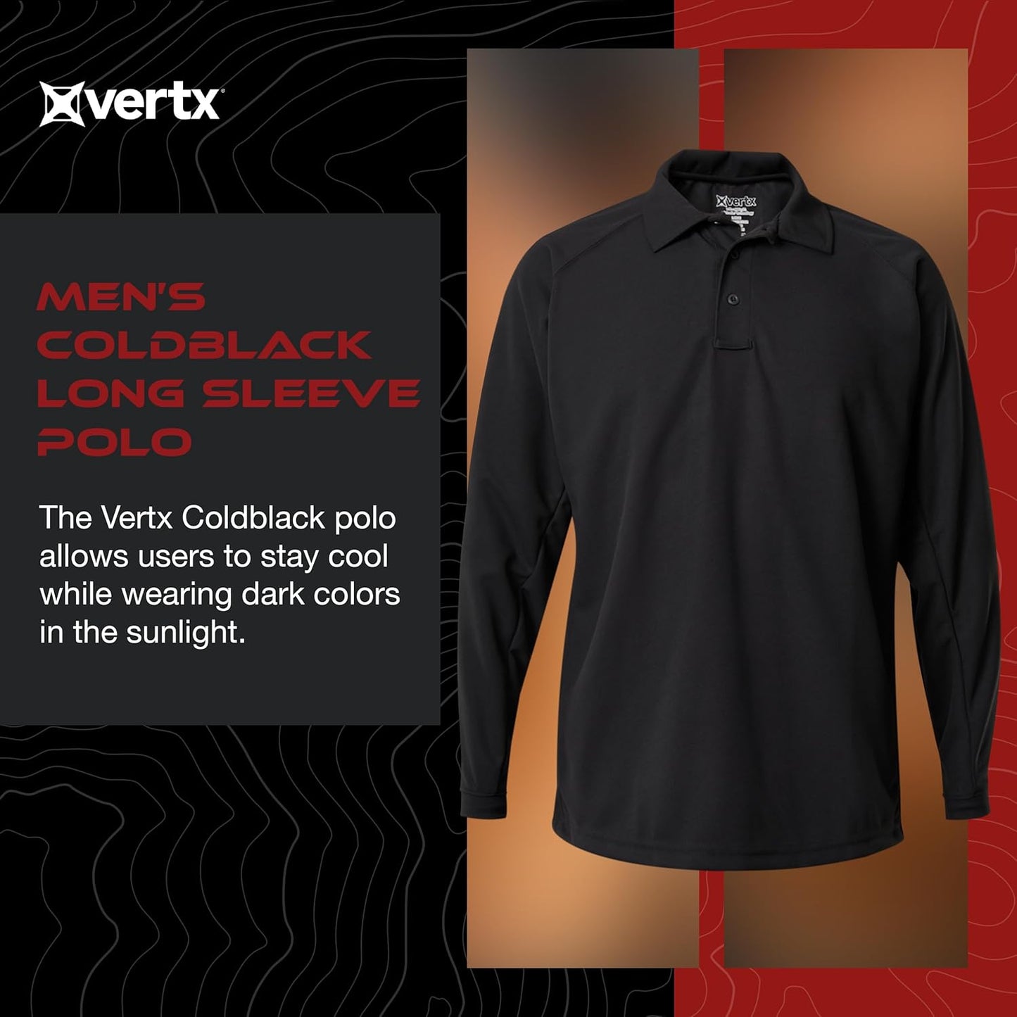 Vertx Mens Tactical Polo Shirt, Long Sleeve T-Shirt, Breathable, Tactical Clothing Gear, Police, Security, Relaxed Fit