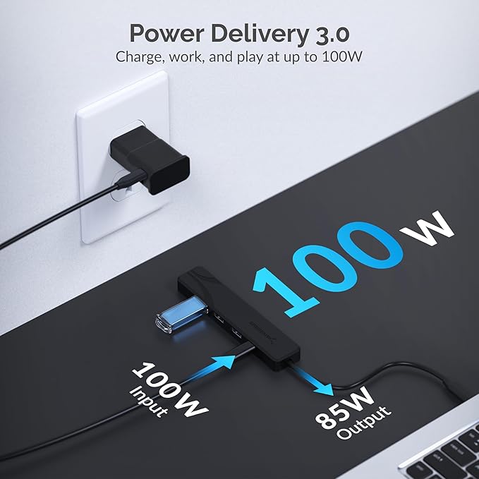 SABRENT USB-C Hub 5-in-1 with 4K HDMI, 100W PD Charging (Input Only), 1x USB 3.0, 2X USB 2.0 – No Data on USB-C Port – Compatible with MacBook, Windows, Linux (HB-TC5P)