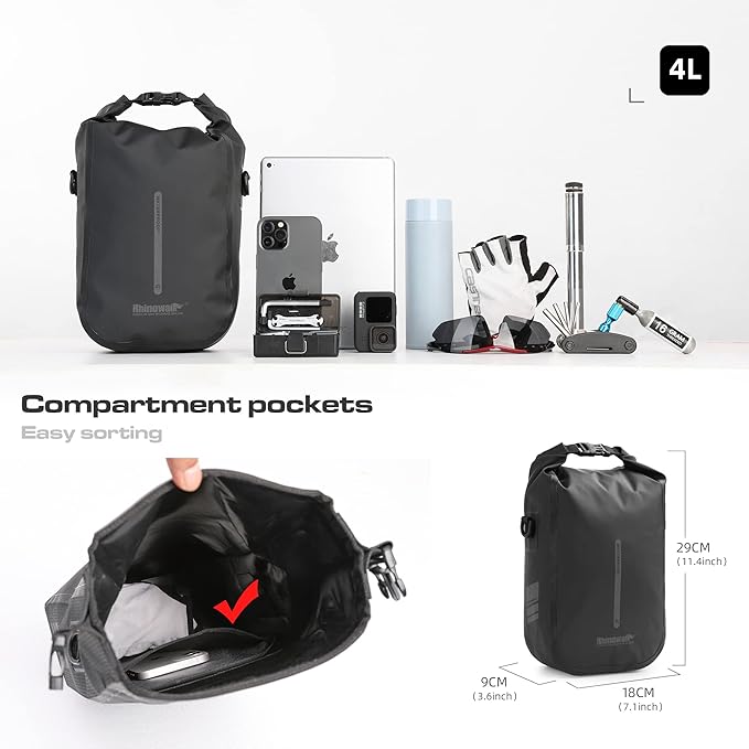 Rhinowalk Bike Front Fork Waterproof Pannier Saddle Fork Rack Bicycle Shoulder Bag for E-Scooter Mountain Bike Accessories [Black 4L]