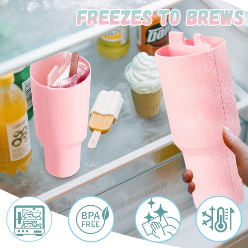 Stanley Cup Divider Inner Tray Enjoy Two Drinks in 1 Cup, Silicone Separator Liner Compatible with Stanley Cup 40 oz, Reusable Liner for Party, Leisure, Outdoor, Office (Pink)
