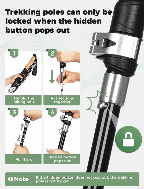 Gysrevi Trekking Poles, 7075 Aluminum Lightweight Folding Hiking Poles, 110-130cm Adjustable Height with Cork Grip Clip Closure 4 Pairs of Rubber Feet for Hiking