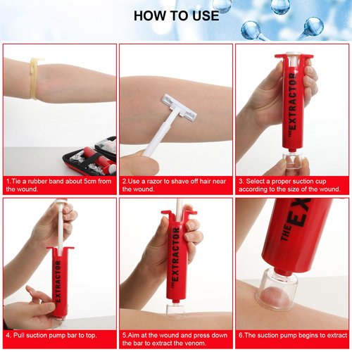 Gvhntk Snake Bite Kit Sting Kit Venom Extractor Suction Pump Emergency Sting Bite Kit First Aid Supplies for Backpacking Camping and Hiking (Red)