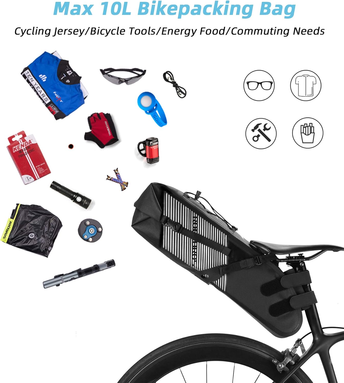 ROCKBROS Bikepacking Bag Waterproof Bike Saddle Bag Large Capacity Bikepacking Seat Bag Road Mountain Bike Seat Bag Max 14L