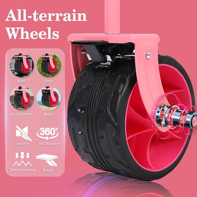 Sekey 330lbs Collapsible Foldable Wagon with Large Capacity, Heavy Duty Folding Utility Garden Cart with Big All-Terrain Beach Wheels & Drink Holders. Barbie Pink