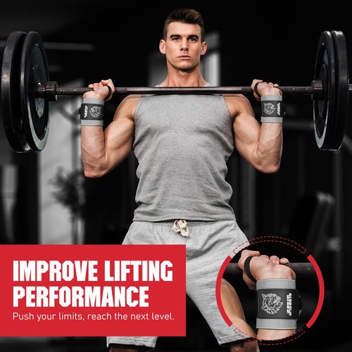 Weight Lifting Wrist Straps - 21" Breathable Wrap, Gym Wrist Brace for Maximizing Grip & Avoiding Injury - Grey