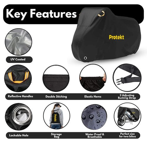 Protekt Bike Cover for 1-2 Bikes - Stationary Heavy Duty Bike Covers for Outdoor Storage | Rain Dust Resistant, UV Coated Bike Cover Waterproof with Lock Holes & Storage Bag for Bicycle Cover/E-Bikes