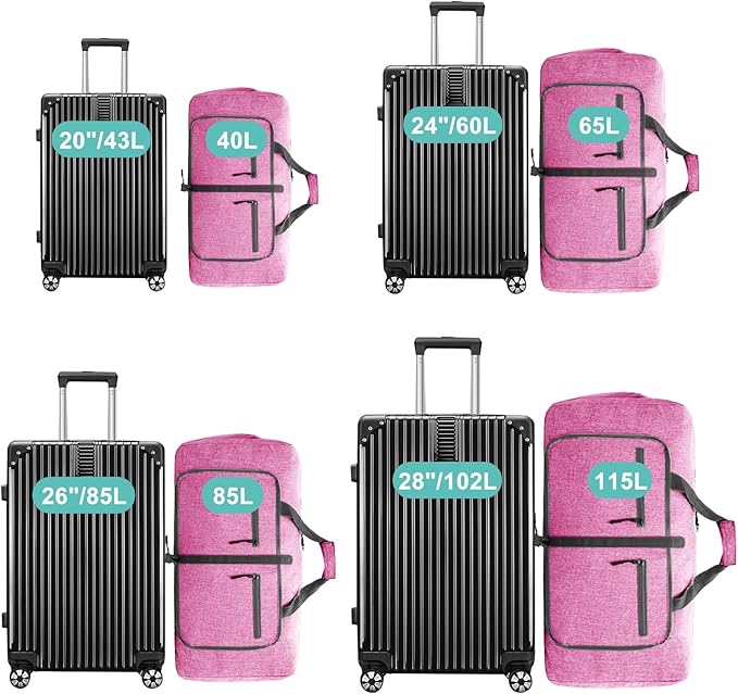 Dimayar 115L Travel Duffle Bag for Men Women - Foldable Duffel Bag with Shoes Compartment - Overnight Bags Waterproof & Tear Resistant(Rouge Pink)