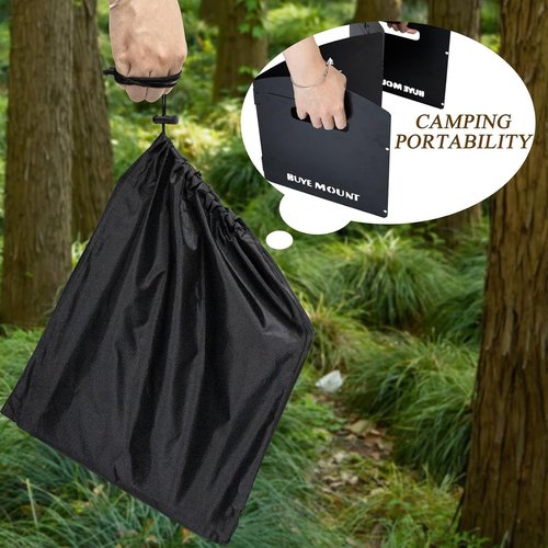 Camping Stove Windscreen Steel Camp Stove Windscreen 4 Plates Steel Folding Camping Stove Windshield with a Storage Bag and Compartment for Camping, Hiking, Picnic, Backpacking, Cooking (Black)