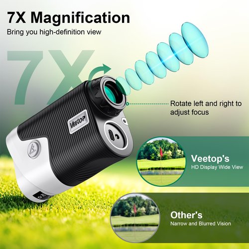 Veetop Golf Rangefinder with Slope Switch,1200 Yards & 7X Magnification,Flag Pole Locking,Slope Measurement, Magnetic Mount,Fast Focus Laser Range Finder for Precise Distance Measurement