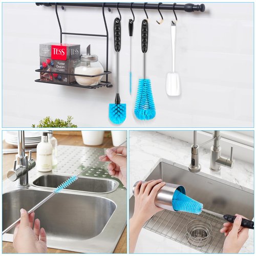 Long Handle Stainless Steel Water Bottle Brush Set, Water Bottle Cleaning Brush Straw Brush, Suitable for Sports Water Bottles, Thermos pots, Coffee Cups