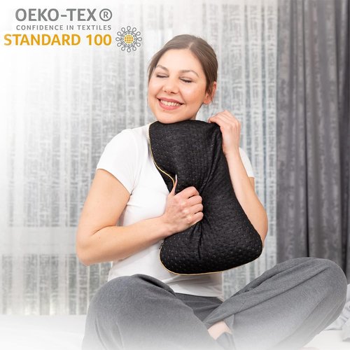 alkamto Travel & Camping Comfortable Memory Foam Pillow – Easy to Carry Portable Bag – Temperature Regulating Pillow Case (Black)