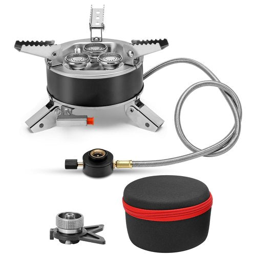Camping Windproof Stove with Piezo Ignition Flame Regulator 6800W Portable Foldable Camping Windproof Gas for Outdoor
