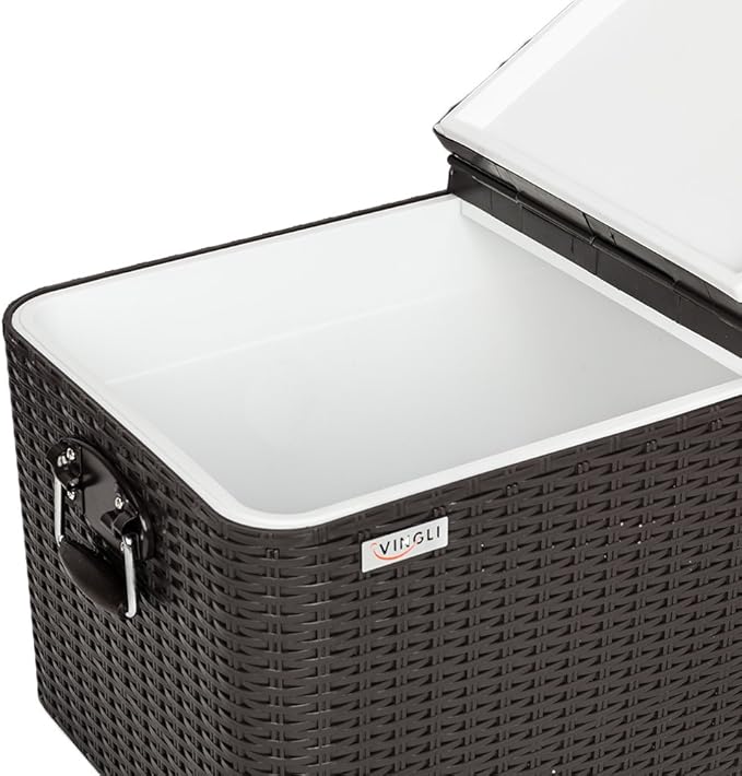VINGLI 80 Quart Rolling Ice Chest on Wheels, Portable Patio Party Bar Drink Cooler Cart, Wicker PP Rattan with Shelf, Beverage Pool with Bottle Opener