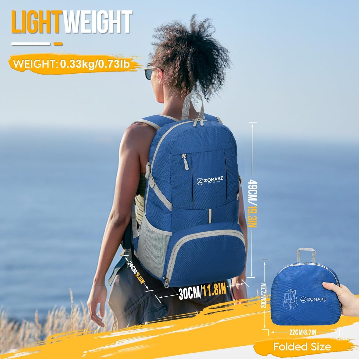 ZOMAKE Lightweight Packable Backpack 35L, Light Foldable Backpacks Water Resistant Collapsible Hiking Bag, Compact Folding Day Pack for Travel Camping(Black)