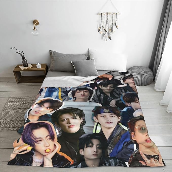Jung Kook Blanket 60"X80" Soft and Comfortable Warm Fleece Throw Full Picture of Idol Group Blankets Yoga Blankets Beach Blanket Picnic Blankets Gift for Dorm Room Decor Sofa Bed Camping Travel