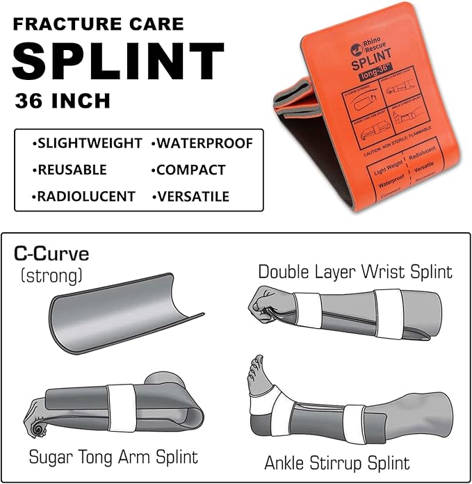 RHINO RESCUE First Aid Splint 36" X 4.3" Orange-Gray, Keep Bones in Position (4, Folded)
