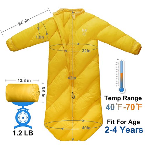 AZITREK T40 Toddler Sleeping Bags Boys Girls |Ages 2-4| Puffy Kids Sleeping Bag Camping Sleepovers |up to 46 in| Lightweight Compact Comfort for Indoor Outdoor | Machine Washable (Autumn)