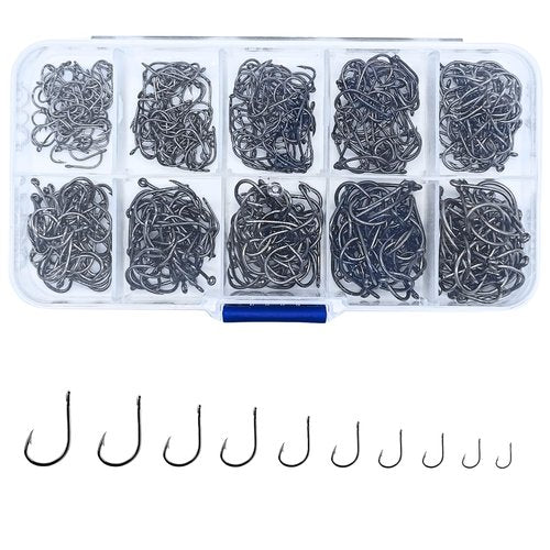 ELLYCIO 500PCS Small Fishing Hooks, High Carbon Steel 10 Sizes for Freshwater Saltwater