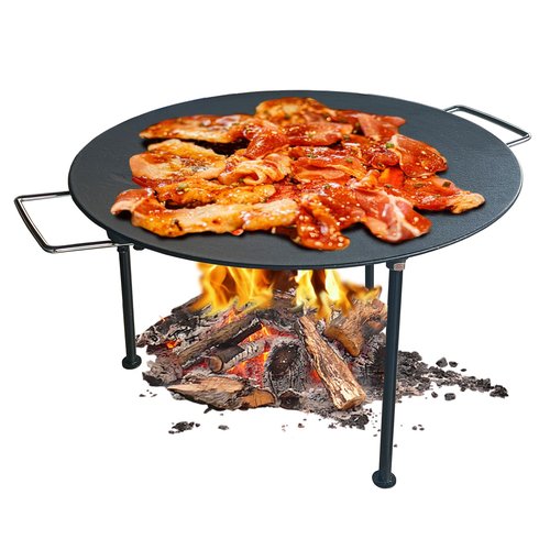 BBQCuker 18"Campfire Grill Griddle, Cast Iron Grill Pan with Handles, 3 Removable Legs, Fire Pit Grill,Campfire Cooking Equipment,Griddle for Gas Grill and Outdoor BBQ