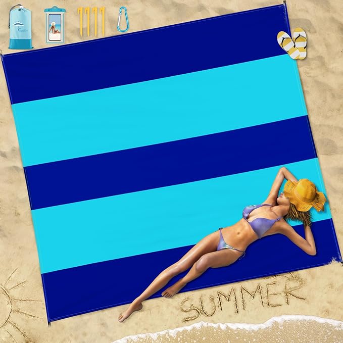 Beach Blanket Sandproof Waterproof 10'×9' 1-8 Adults Oversized,Compact Lightweight Durable Beach Mat for Travel Camping Hiking Picnic Blanket
