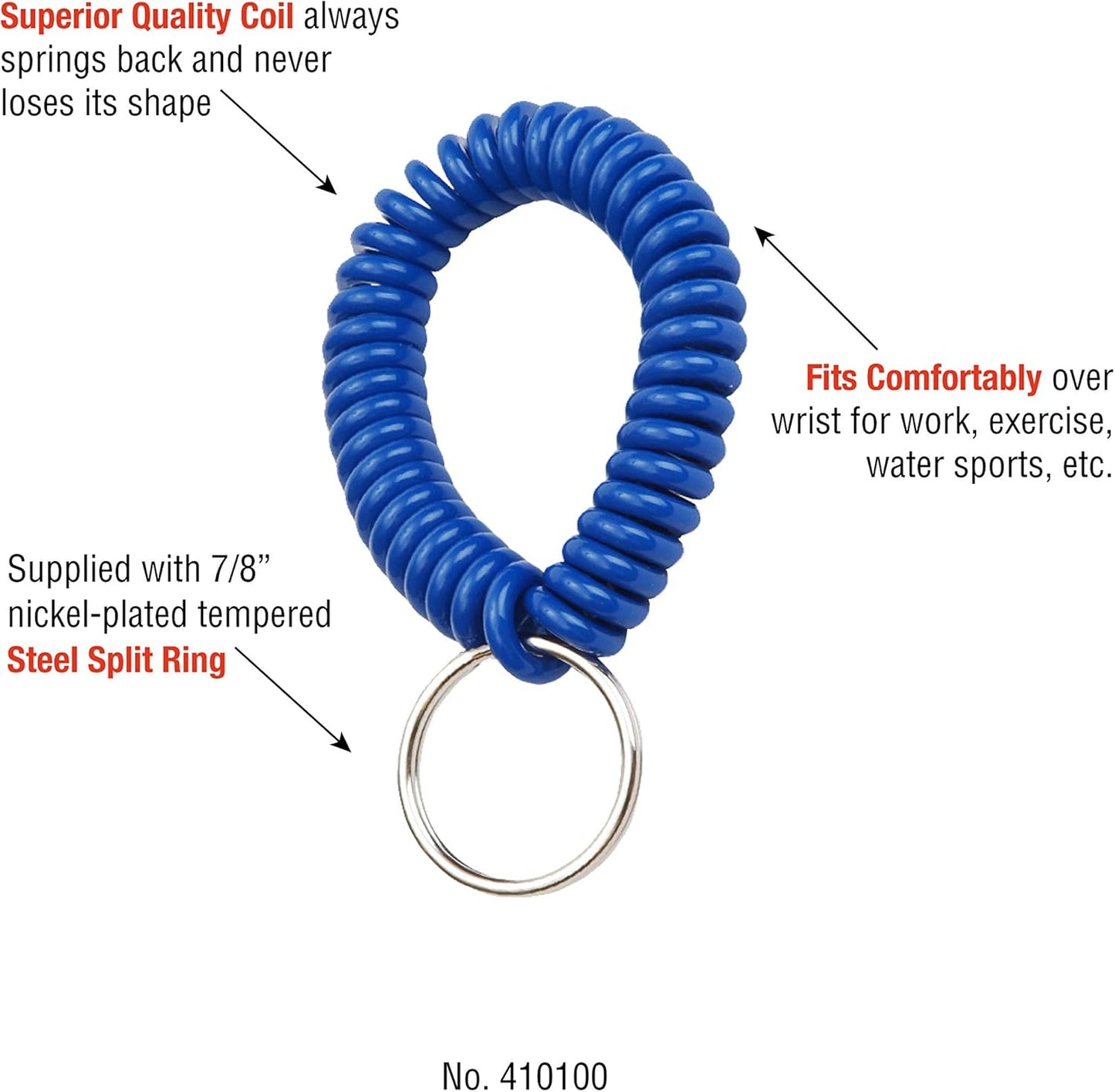 ucky Line 2” Spiral Wrist Coil with Steel Key Ring, Flexible Wrist Band Key Chain Bracelet, Stretches to 12”, Purple, 10 Pack (41065)