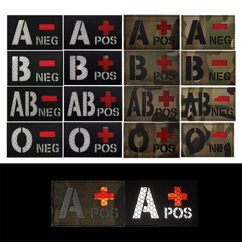 2 PCS AliPlus Blood Type Patches O- NEG Patch IR Infrared Reflective Patch Laser Cut Tactical Morale Patches Hook and Loop(3.15x2 inch Black White)