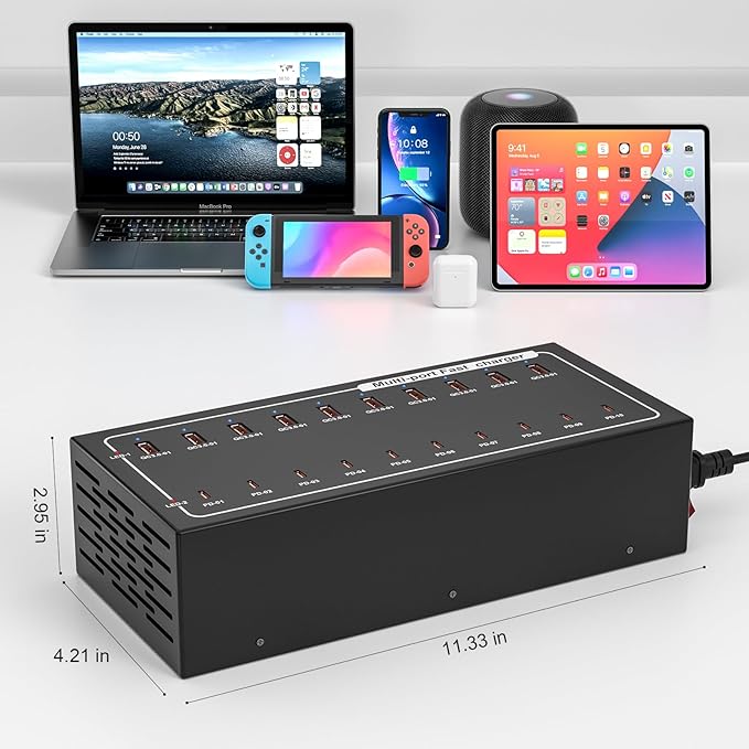 Lcoco&Dream 400W Super Charging Station, 20 Port Fast Charging（10USB C+10USB A） Desktop Charging Station,simultaneously Charges Mobile Phones, Tablets, Headphones and Other Devices at high speeds