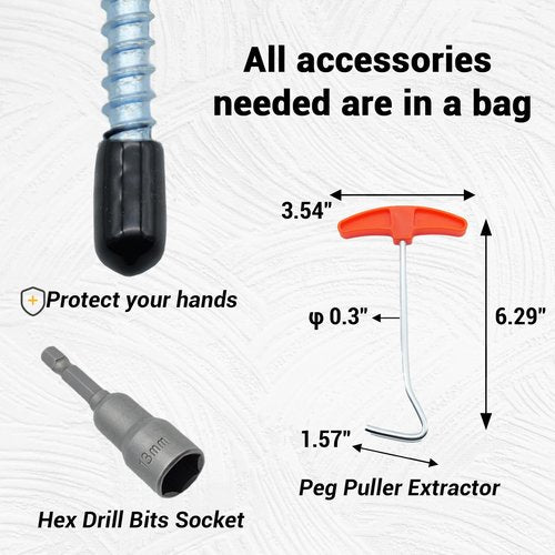 Keovoker 12 Pack Screw in Tent Stakes Heavy Duty-8” Metal Pegs for Ground, Drill in Camping Stake with Hex Head Driver, Spikes Puller, Protector in a Carrying Bag, for Hiking, Hammocks, Glow in Dark