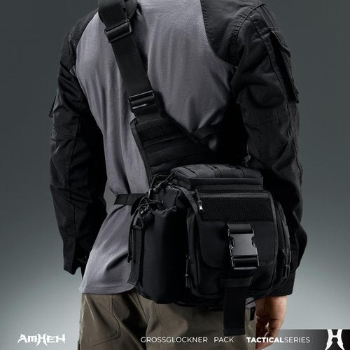 AMHEH Tactical Messenger Bag 10L Military Molle Crossbody Sling Backpack EDC Satchel with Multiple Pockets Waterproof for Men (Black)